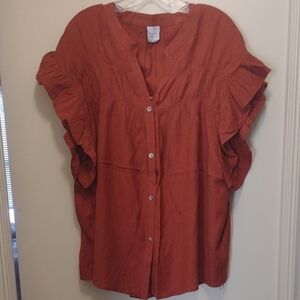 Cozy Casual Rust Ruffle Sleeve Button Down Shirt (J630)